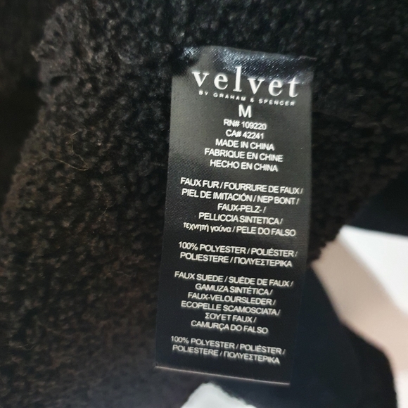 Velvet by Graham & Spencer Faux Velvet Black Sherpa Open Drape Jacket Size M - Picture 4 of 10